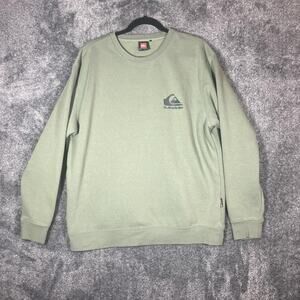 Quiksilver Sweater Mens Large Green Crewneck Pullover Logo Surf Skate Casual